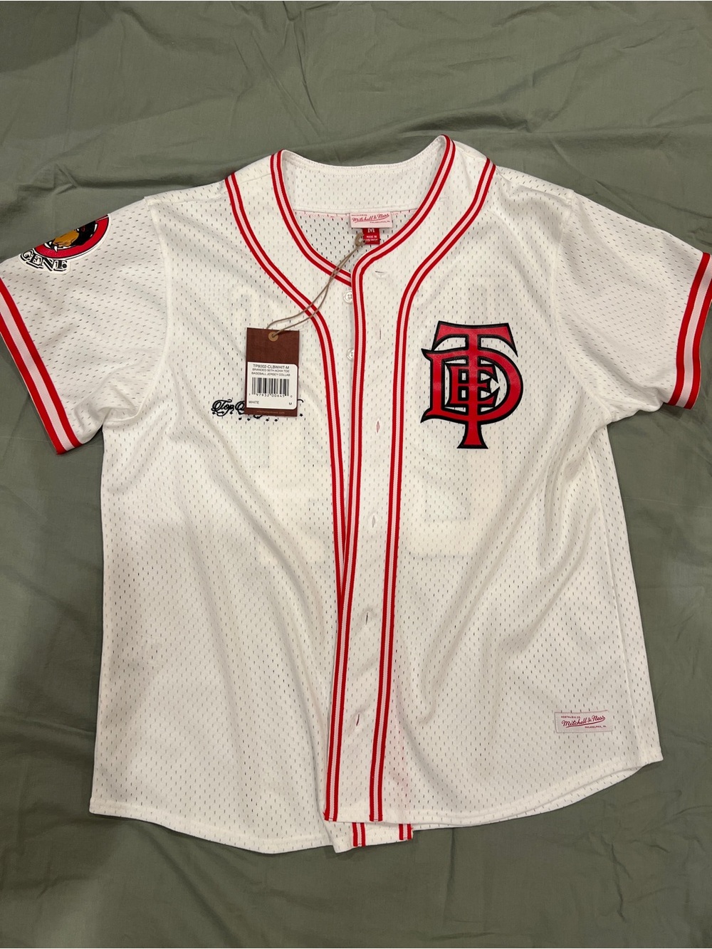 Mitchell & Ness White and Red Kids Button-Down Baseball Jersey
